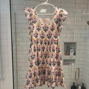 Pink Chicken Floral Mini Dress with Ruffle Sleeves